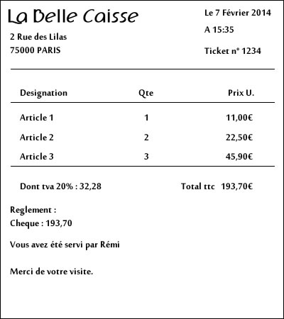 Exemple d'un ticket de caisse